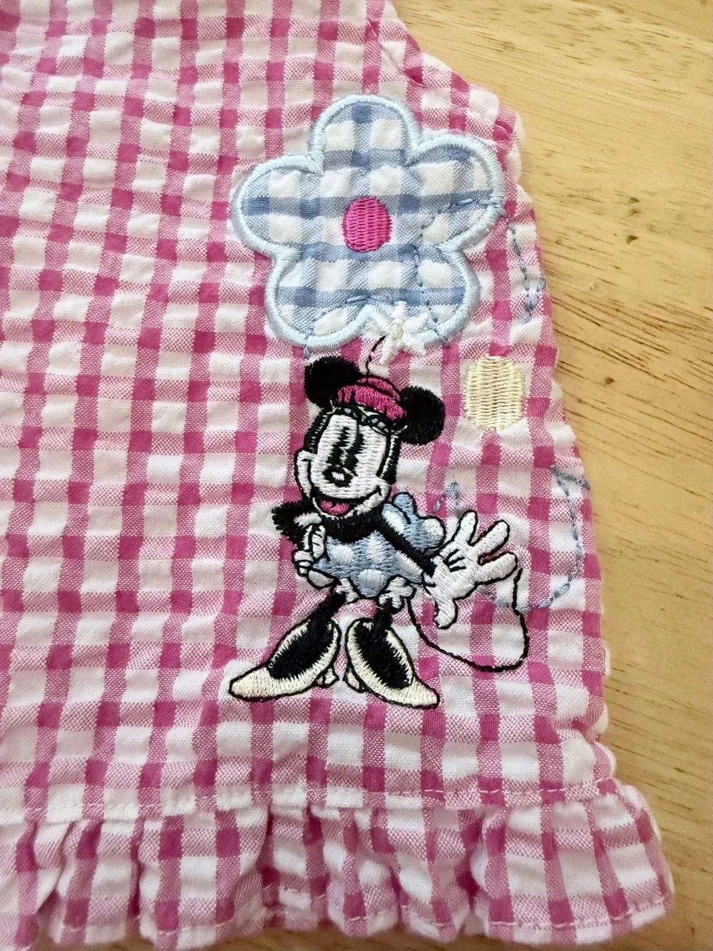 Y2K Disney Baby Minnie Mouse Seer Sucker Plaid Two Piece Outfit Baby 3-6 Months